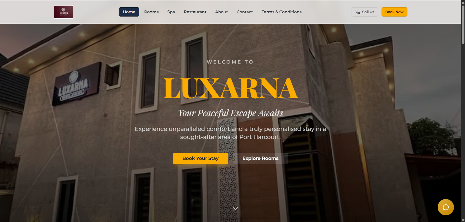 Screenshot of the hotel booking website